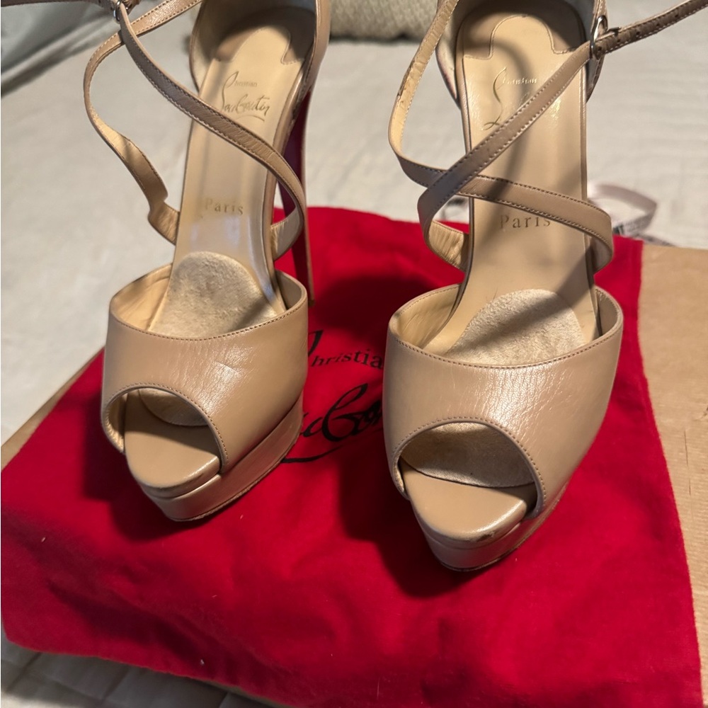 Christian Louboutin Beige Peep-Toe Heels